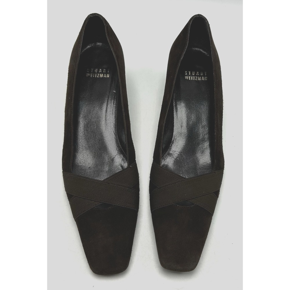 Stuart Weitzman Pump Heel Womens 6.5 N Brown Suede Square Toe Kitten Dress Shoe